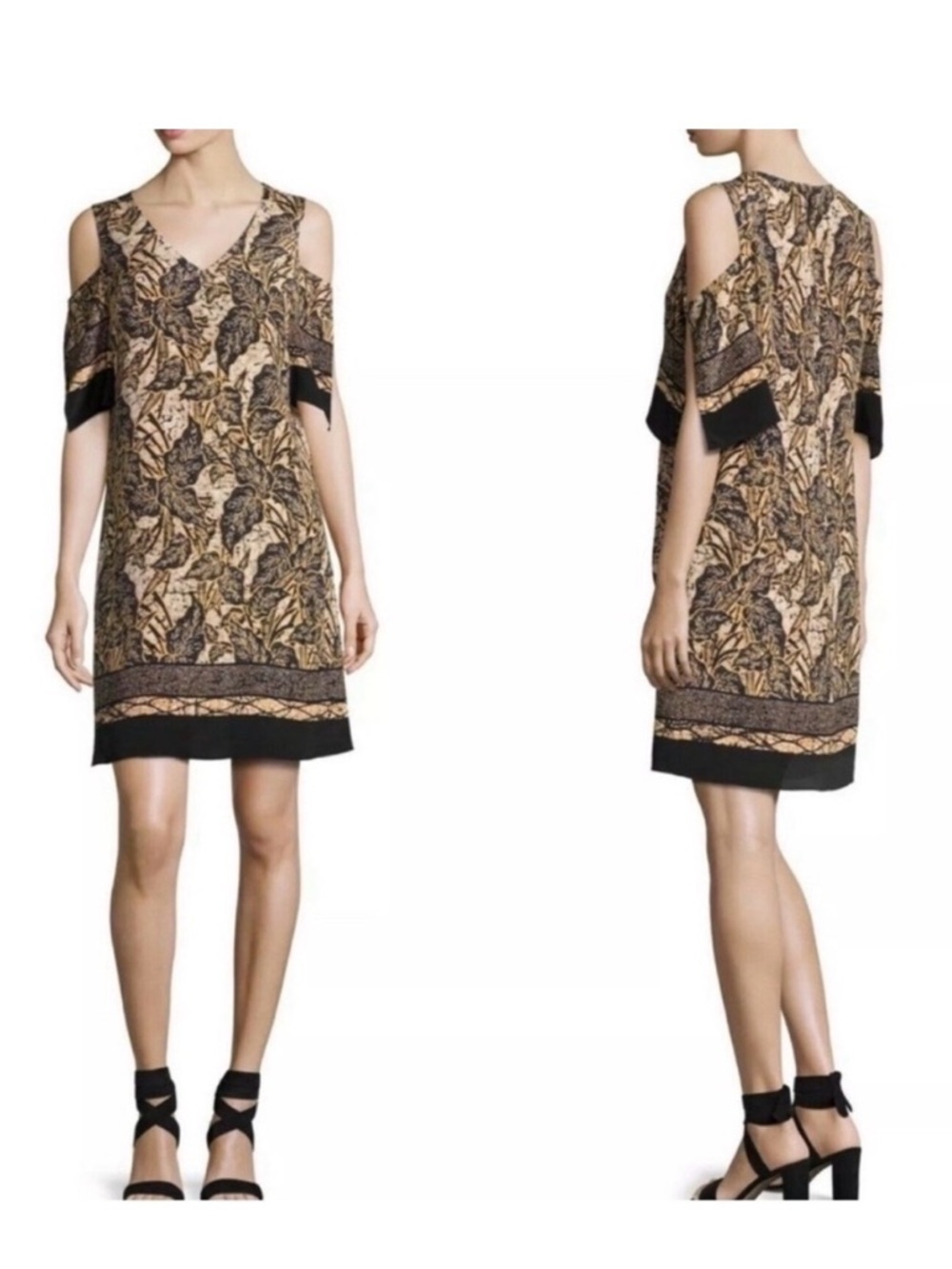 Kobi Halperin Natalie 100% Silk Leaf Print Cold Shoulder Dress S
